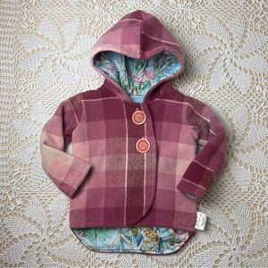 The Wild Eve Girls 2 Years Pink Plaid Handmade Wool Hooded Woodland Coat